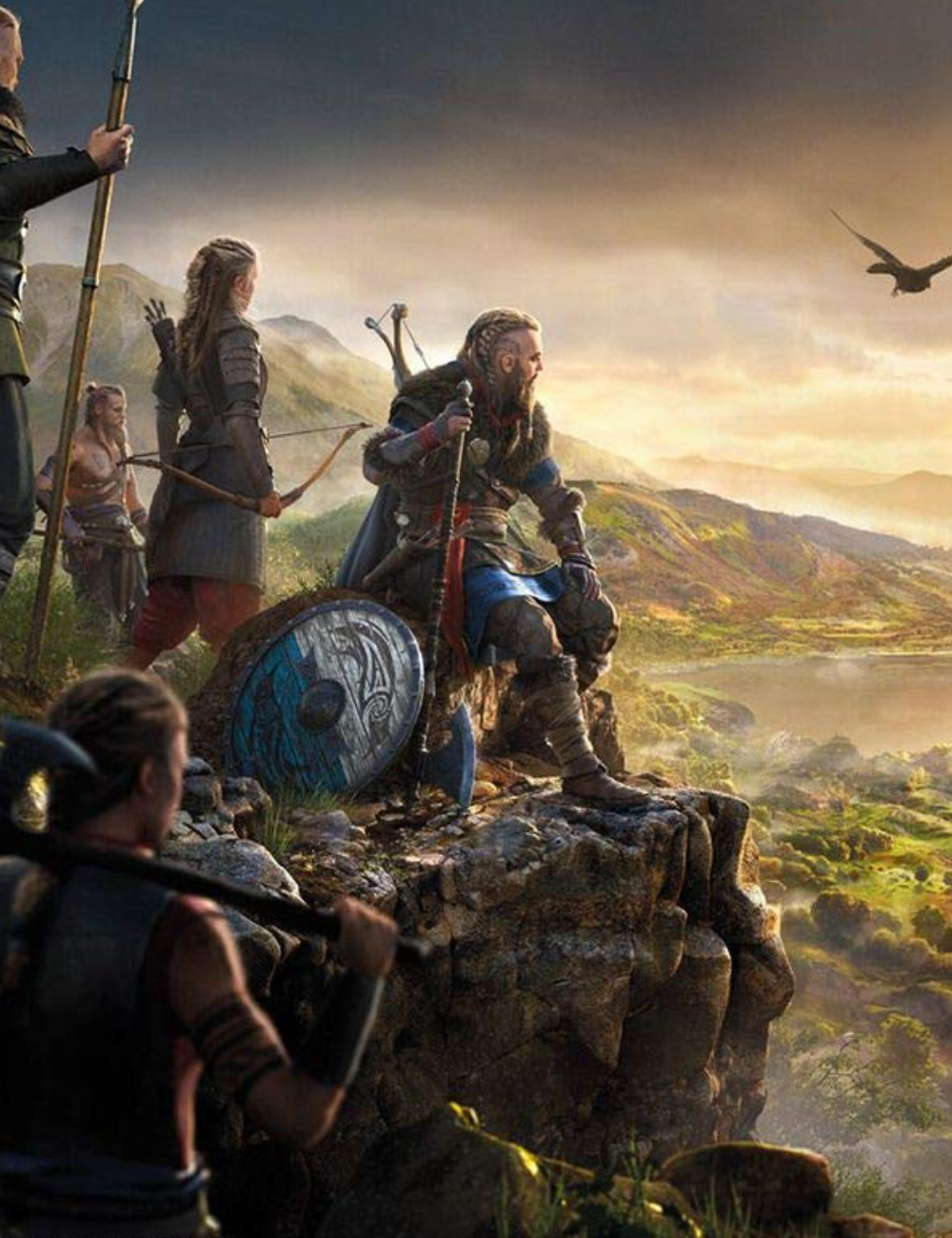 Vikings observant l'horizon depuis une falaise dans Assassin's Creed Valhalla
