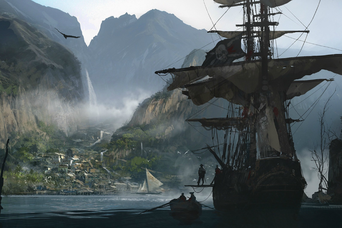 Le Jackdaw amarré dans une crique tropicale des Caraïbes