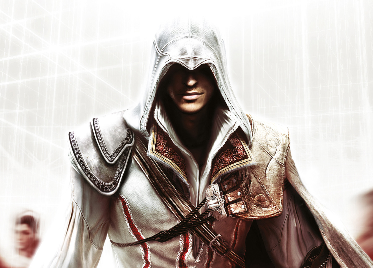Portrait d'Ezio Auditore da Firenze en tenue de Maître Assassin
